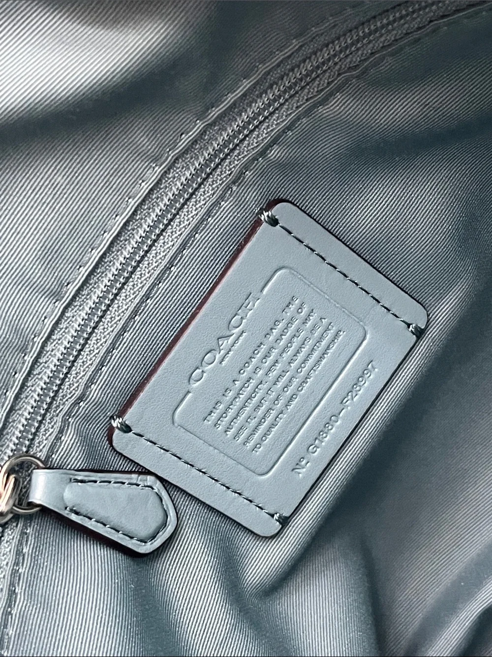 Coach Blue Pebbled Leather Shoulder Bag with Silver Hardware